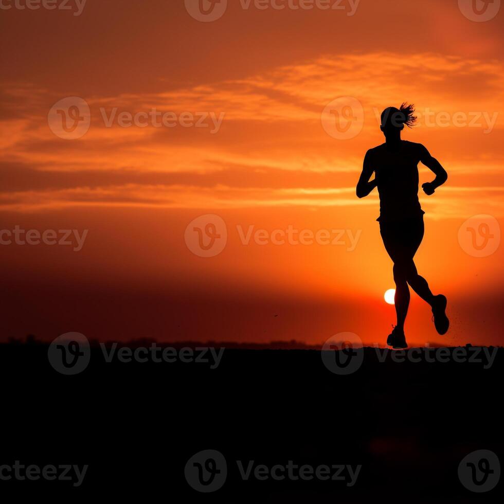 Laufen in das Sonnenaufgang - - ein Symbol von Ausdauer und Entschlossenheit ai generativ foto