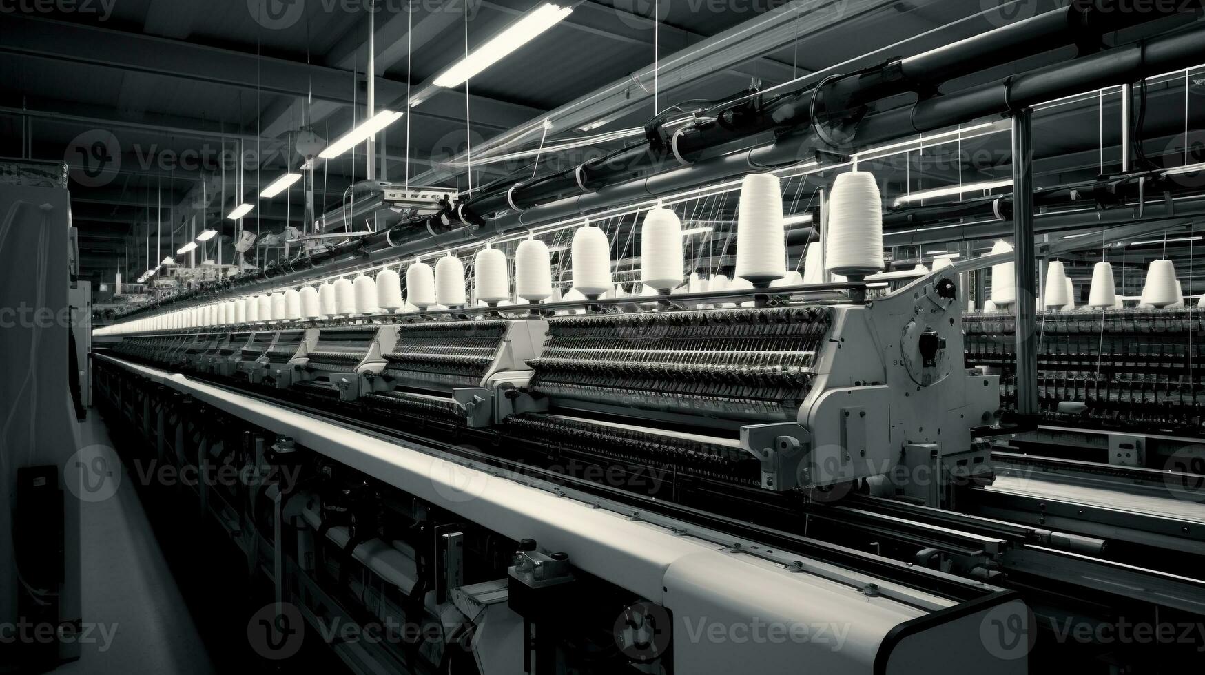 modern Textil- Fabrik mit automatisiert Webstühle Weberei Muster ai generativ foto