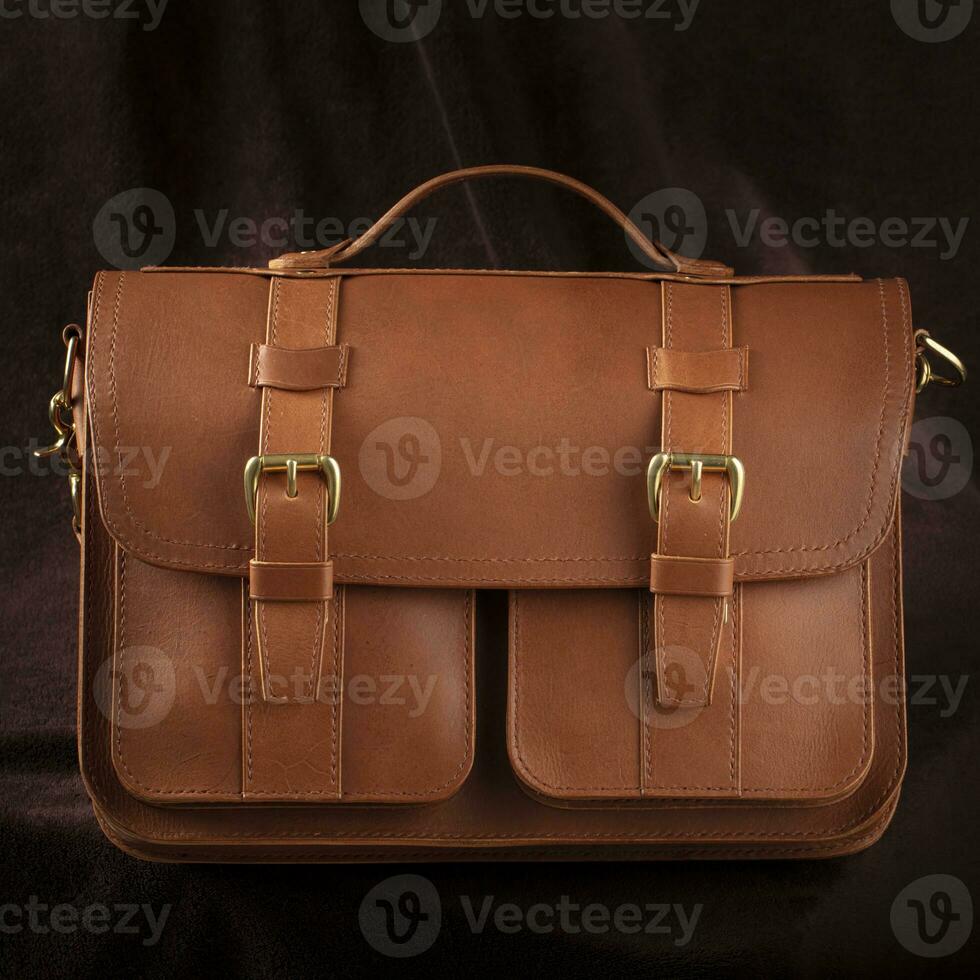 braun Leder Aktentasche Tasche auf ein dunkel Hintergrund. foto