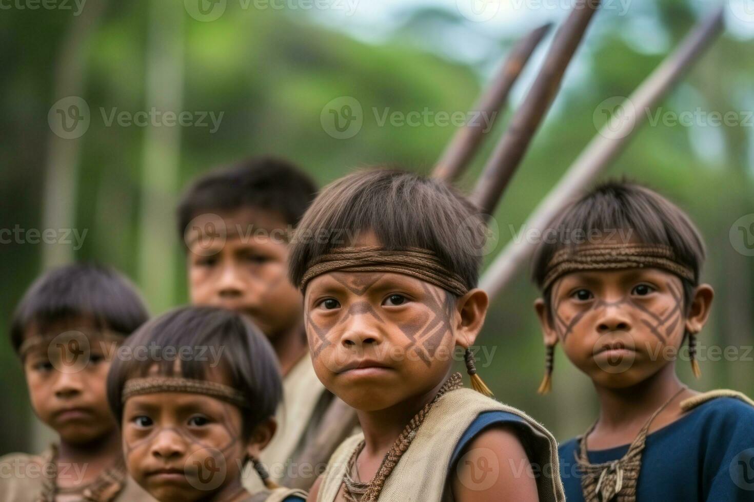 Amazonien einheimisch Stamm Kinder. generieren ai foto