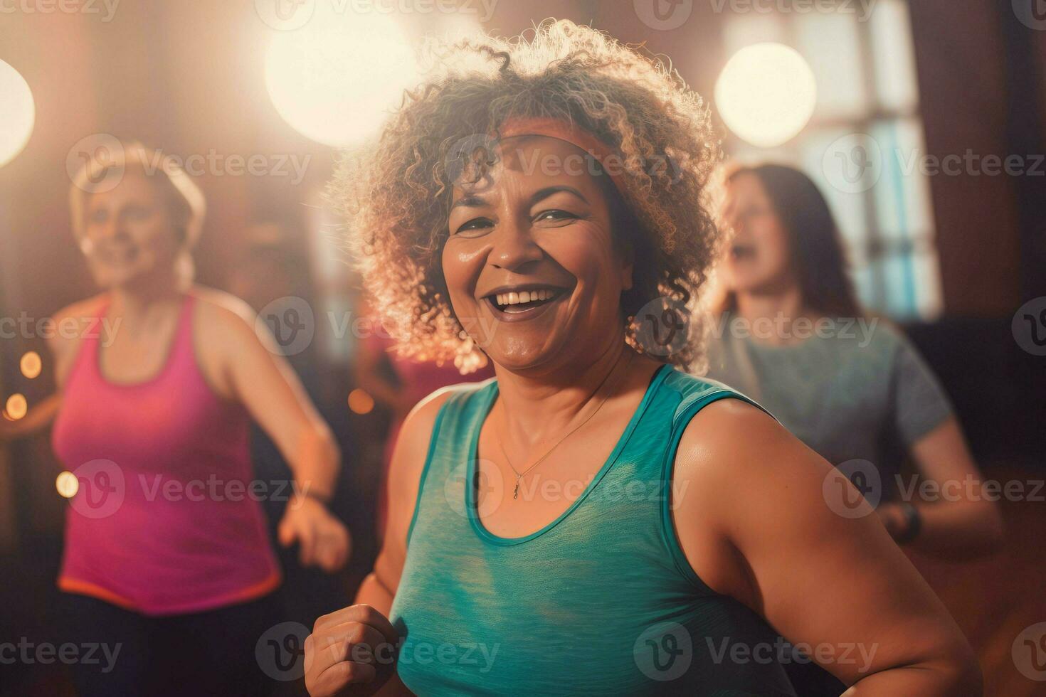 Frau froh tanzen Klasse. generieren ai foto