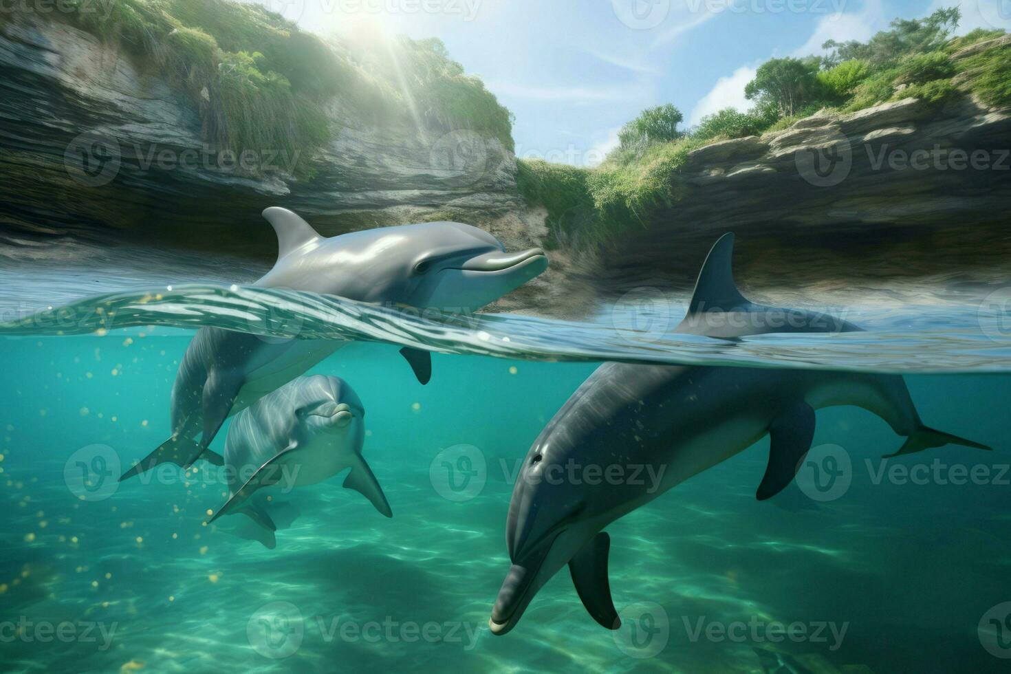 Delfin kostenlos schwimmen. generieren ai foto