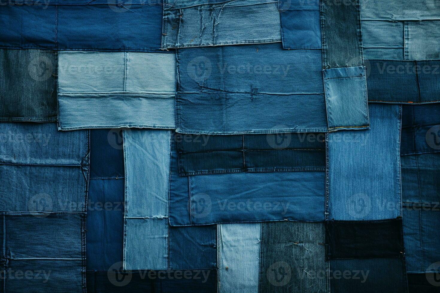 kreativ Patchwork von Denim Texturen im verschiedene Schatten von Blau, Ideal zum jugendzentriert Mode Anzeige ai generativ foto