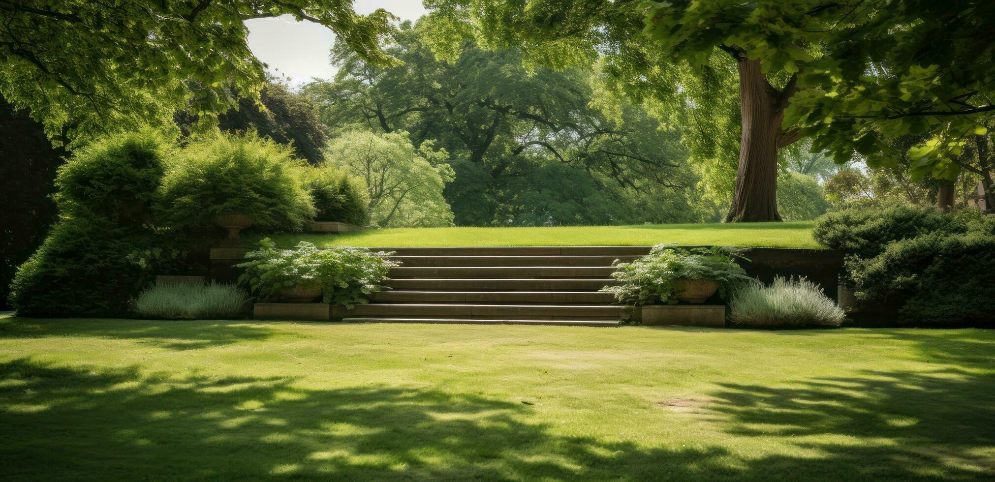 ein Grün Rasen mit Treppe im das Mitte foto