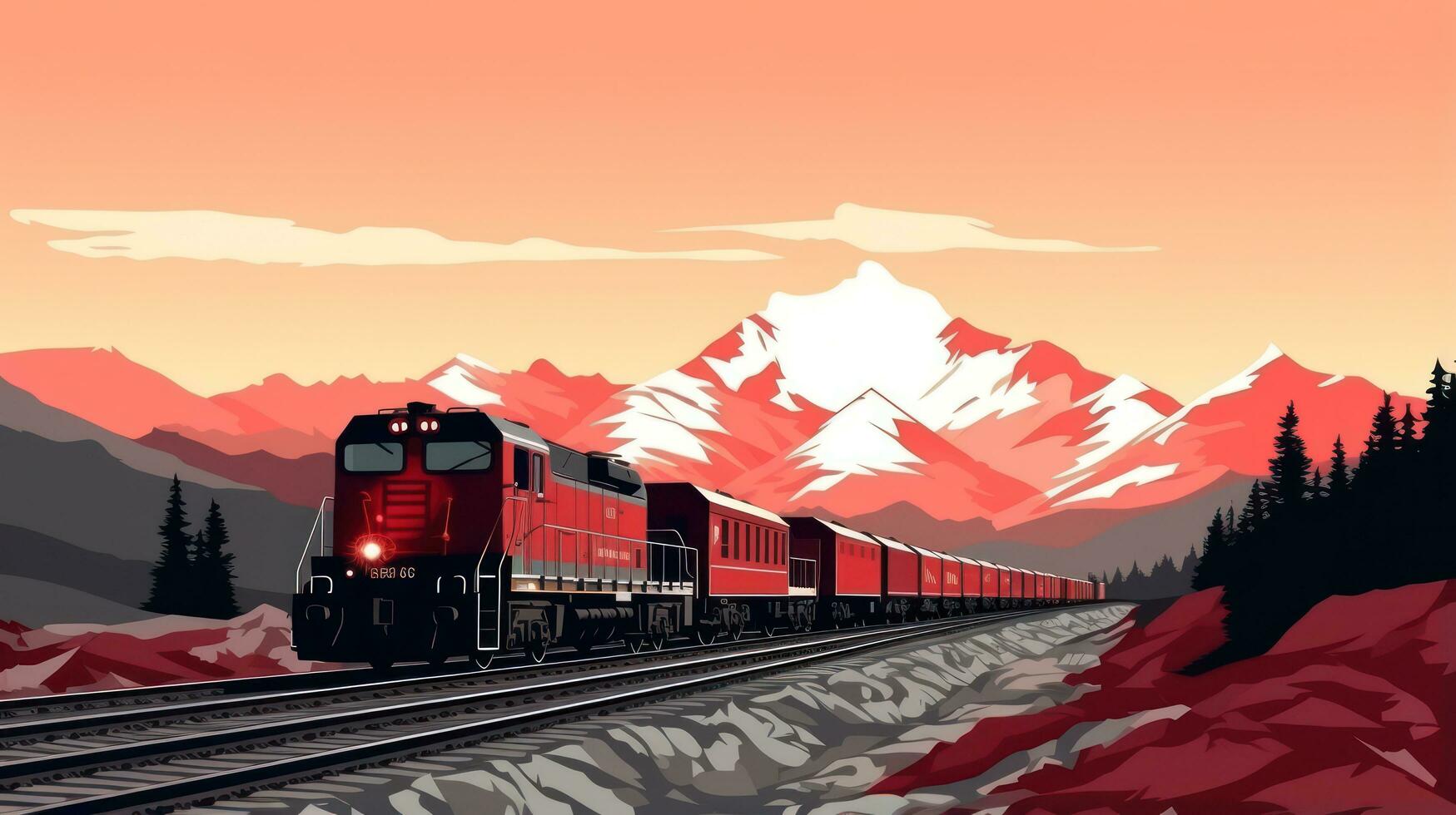 Fracht rot Zug auf Berg Hintergrund foto