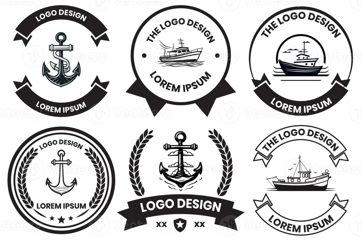 Angeln und maritim Logo im eben Linie Kunst Stil foto