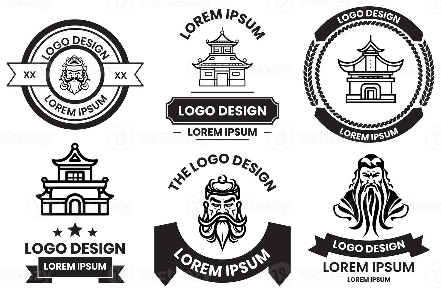 Chinesisch Objekte Logo im eben Linie Kunst Stil foto