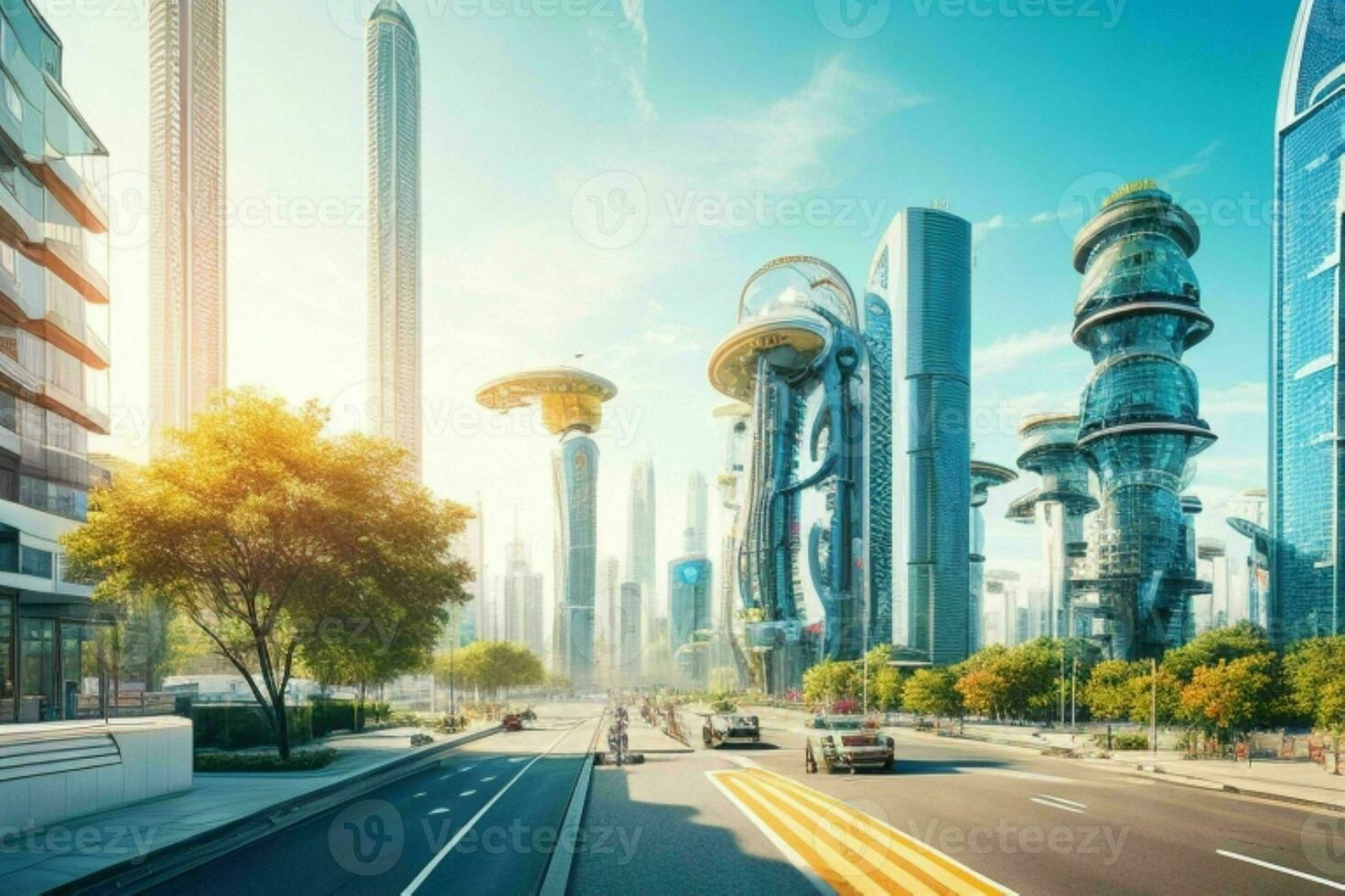 modern Stadt im modisch Futurismus Stil. Profi Foto