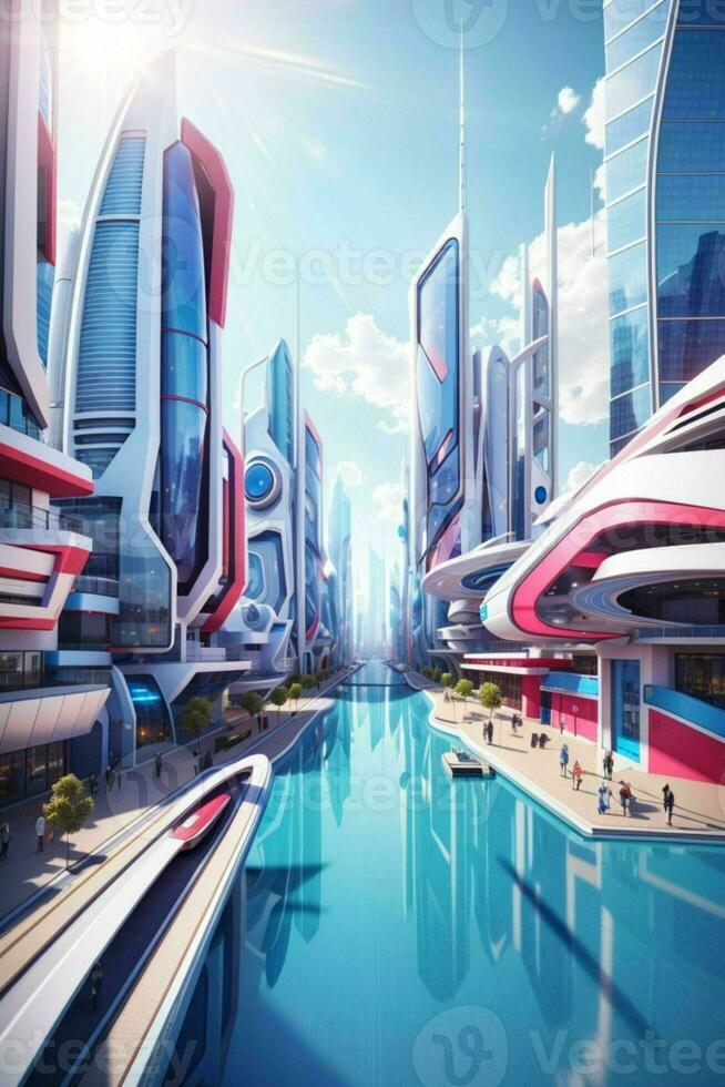 modern Stadt im modisch Futurismus Stil. Profi Foto