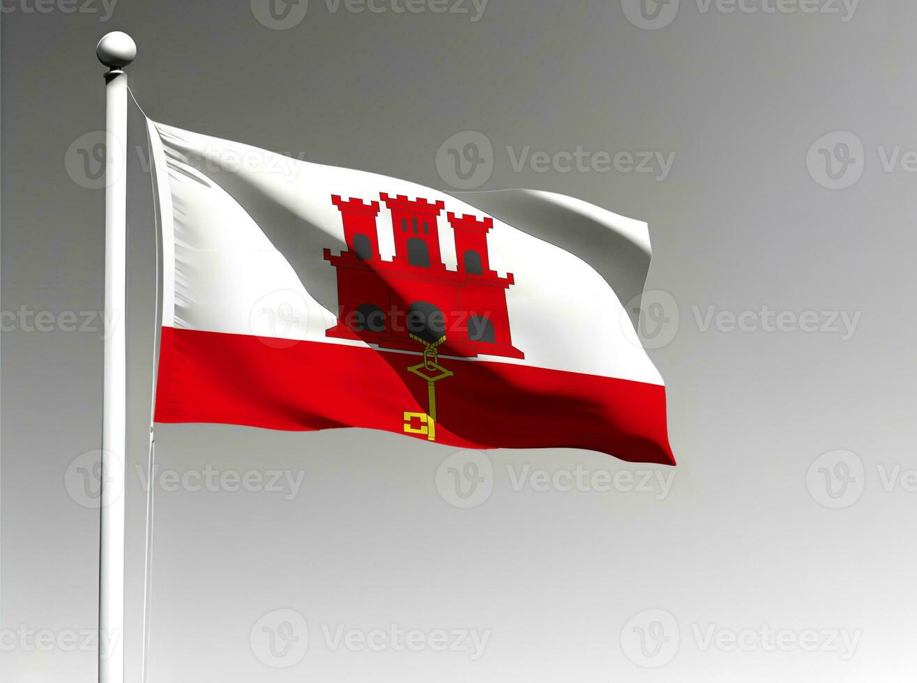 Gibraltar National Flagge winken auf grau Hintergrund foto