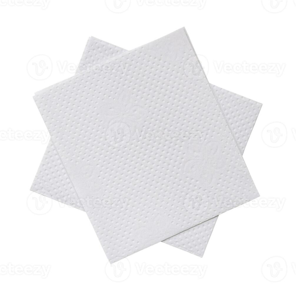 oben Aussicht von zwei gefaltet Stücke von Weiß Gewebe Papier oder Serviette im Stapel isoliert auf Weiß Hintergrund mit Ausschnitt Pfad foto