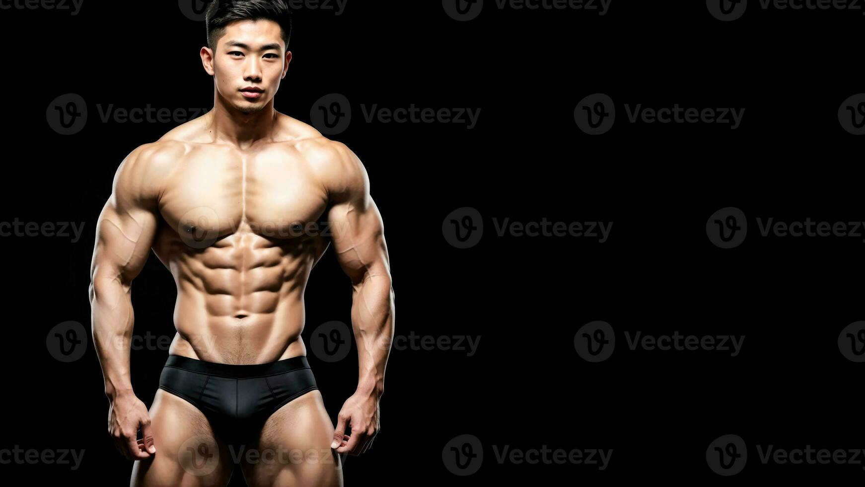 männlich Fitness Trainer Modell- isoliert auf schwarz Hintergrund mit ein Copyspace foto