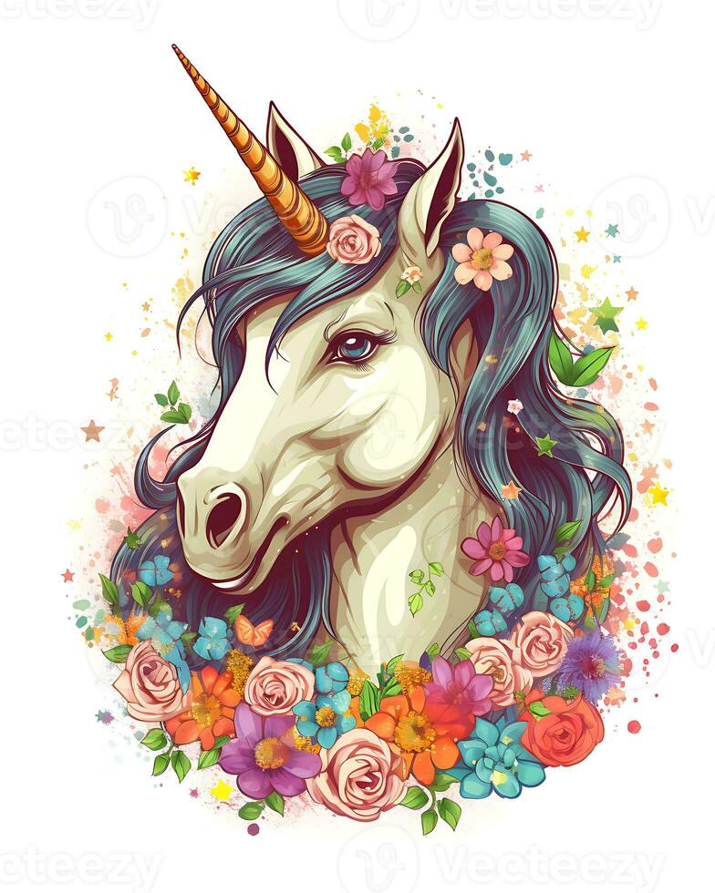 Aquarell bunt Blume Einhorn Gesicht Illustration schön Hintergrund foto