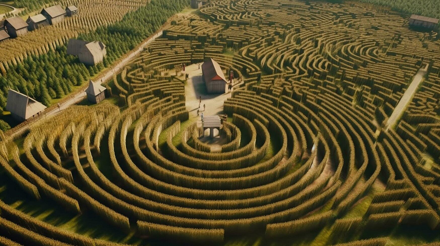 ein Antenne Schuss von ein Komplex Mais Matze Nein Gebäude Aussicht ai generiert Bild foto