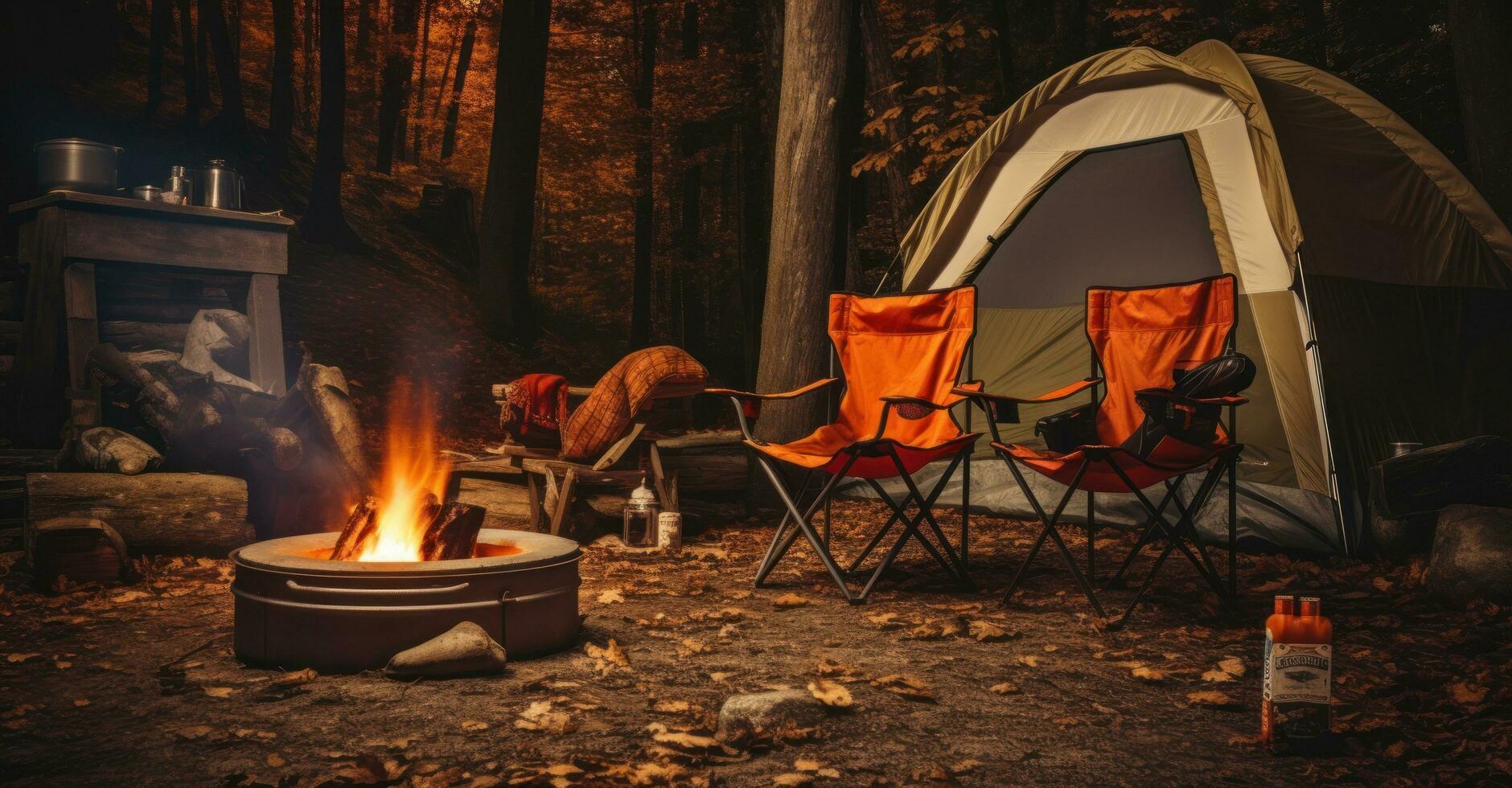 Camping Stühle und Zelt foto