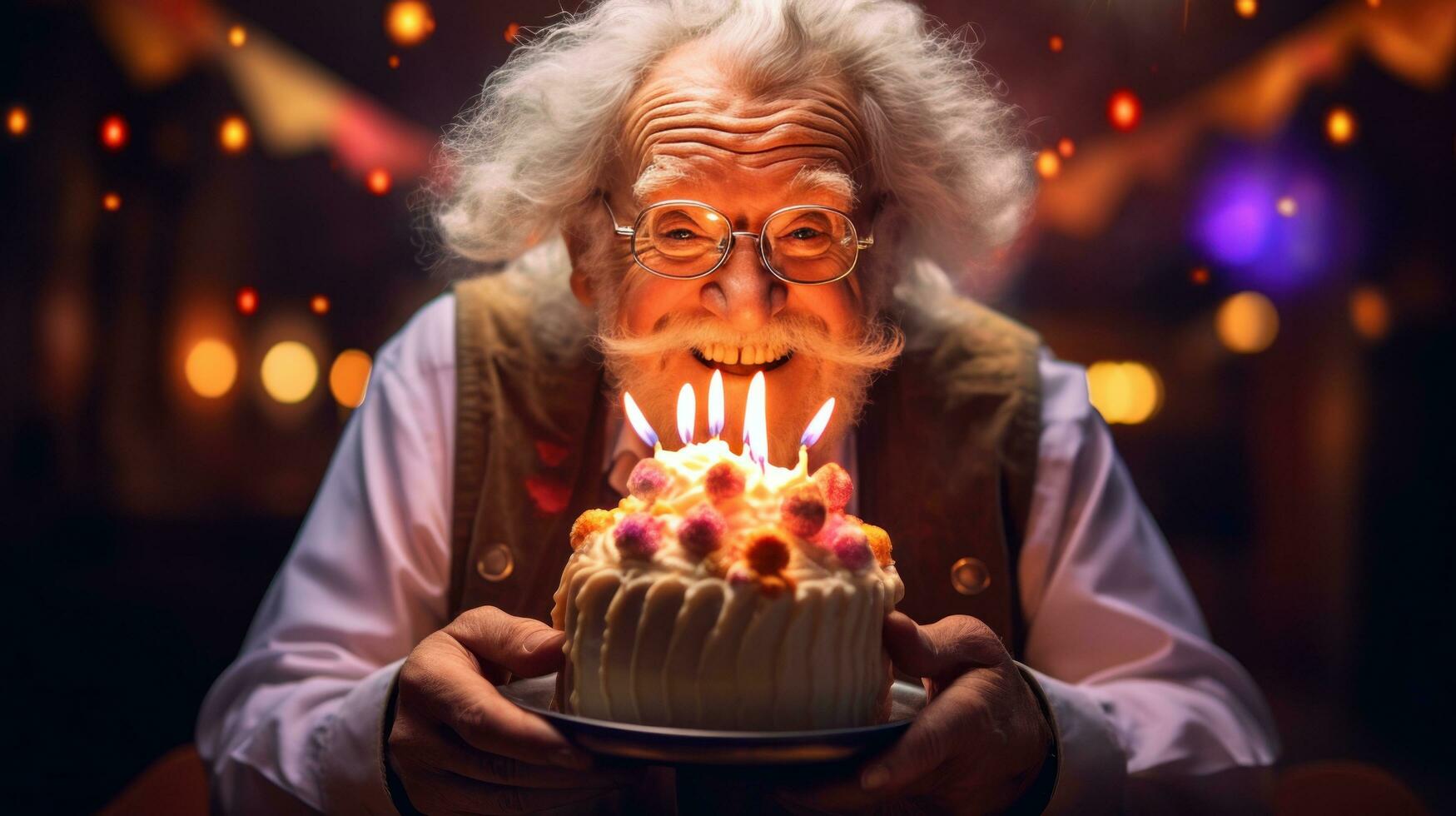 alt Mann mit Geburtstag Kuchen foto