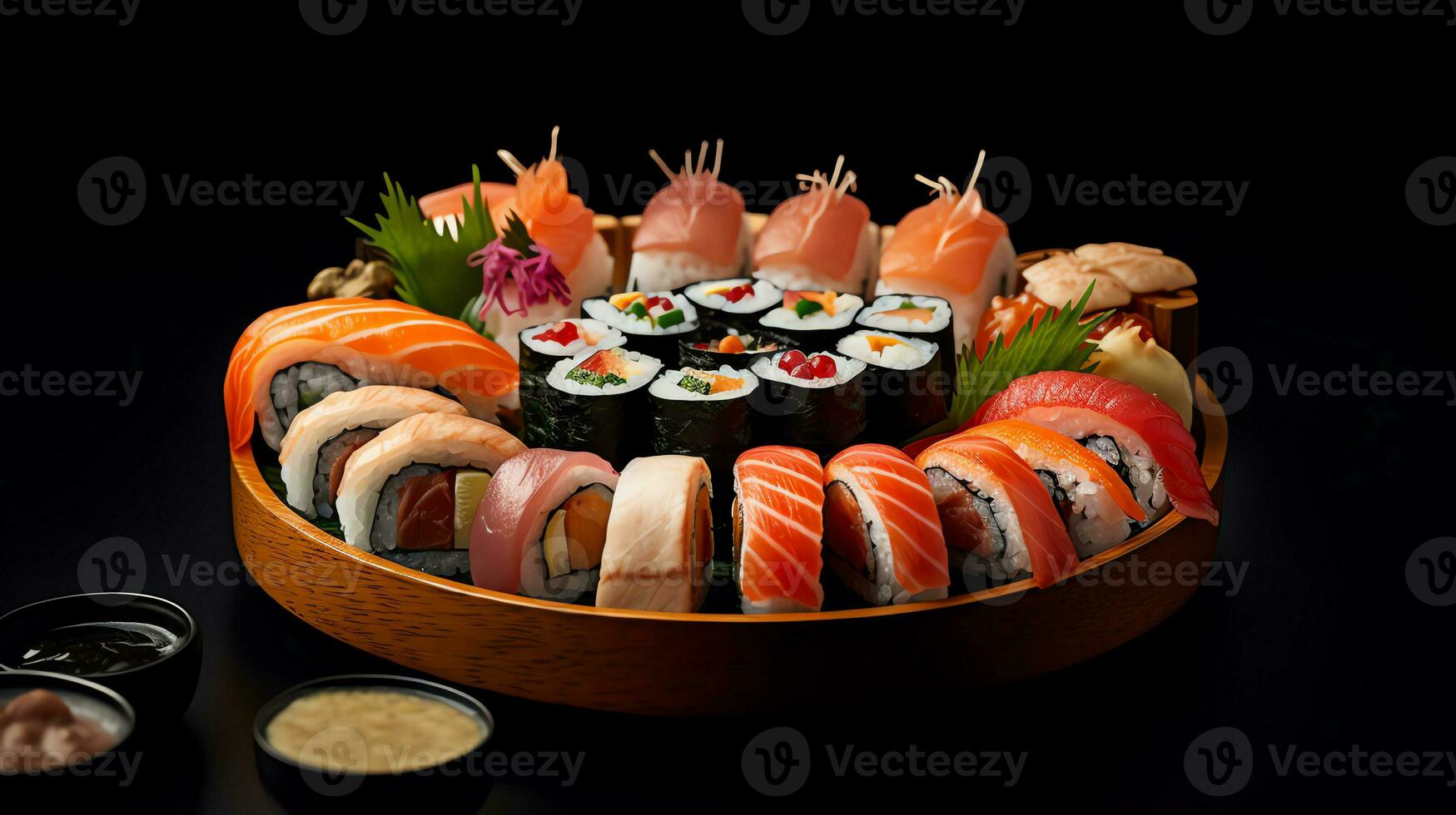 ein Sushi mit verwischen Hintergrund ai generativ foto