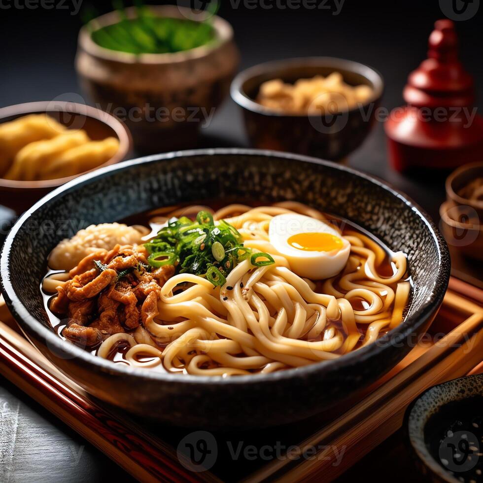 ein Udon mit verwischen Hintergrund ai generativ foto