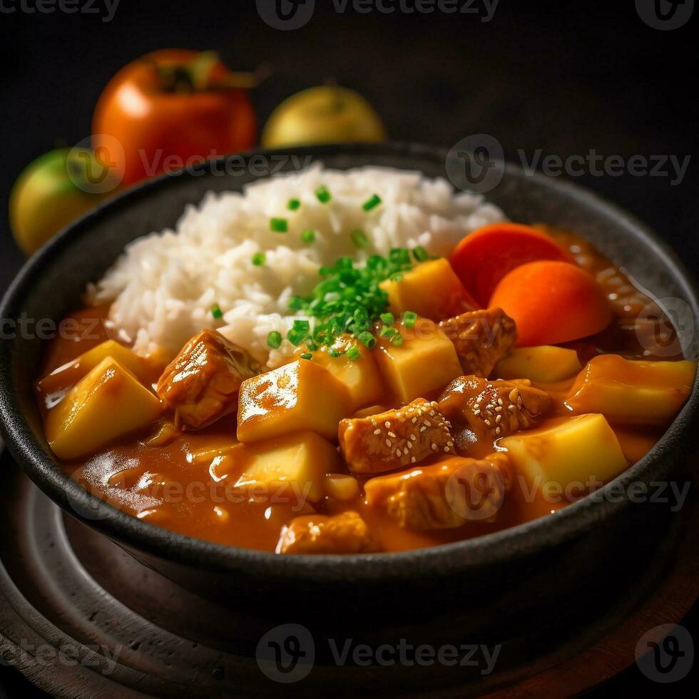 ein Curry Reis mit verwischen Hintergrund ai generativ foto