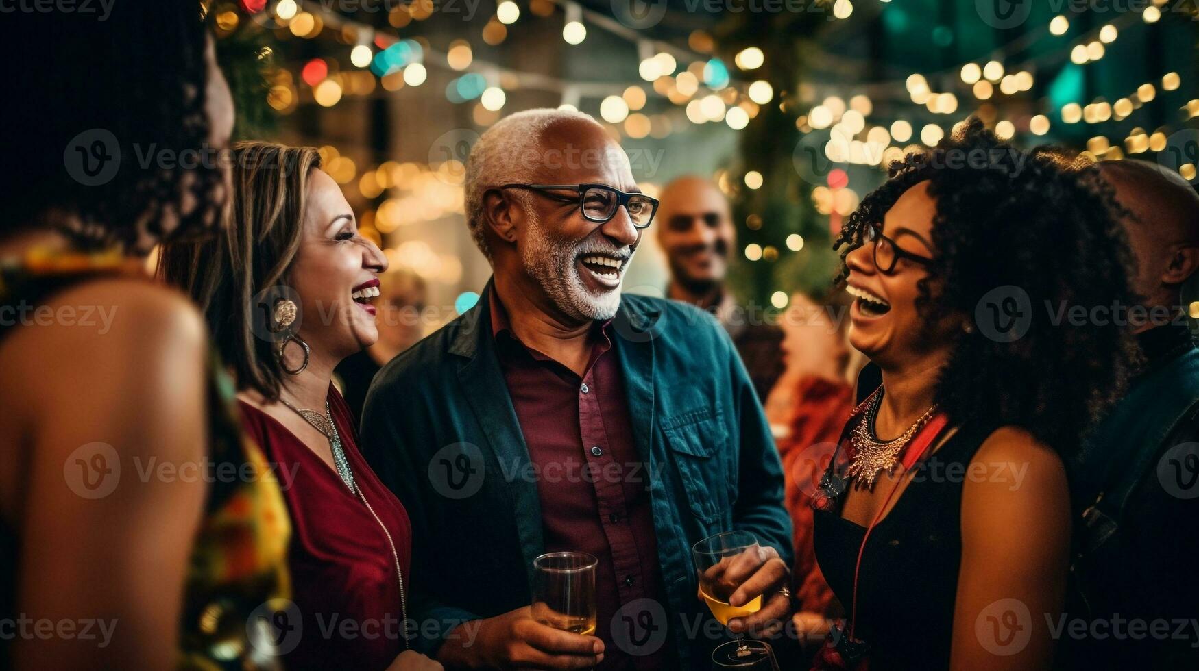 ein Gruppe von Menschen Lachen und reden beim ein Party, mental Gesundheit Bilder, fotorealistisch Illustration foto