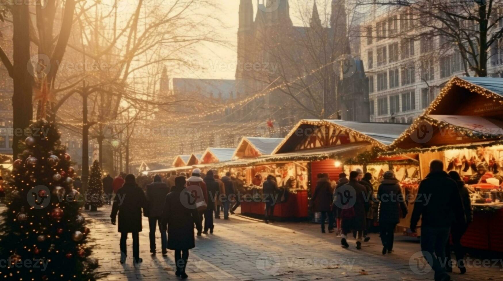 ein breit Schuss von ein Weihnachten Markt, Weihnachten Bild, fotorealistisch Illustration foto