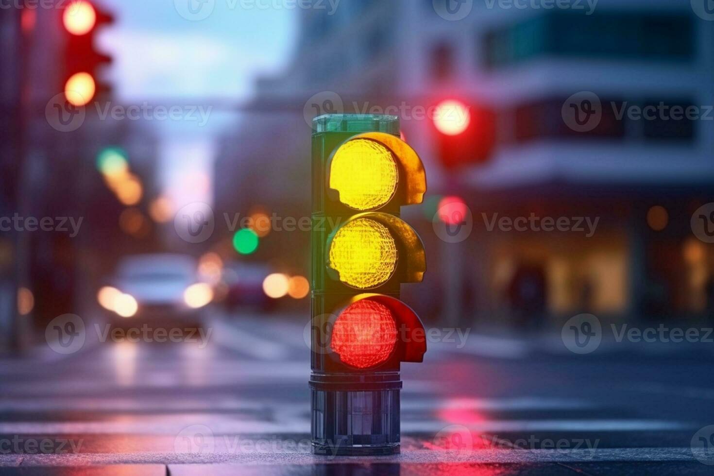 der Verkehr Signal Licht im das Stadt beim Nacht. 3d Wiedergabe. ai generiert foto