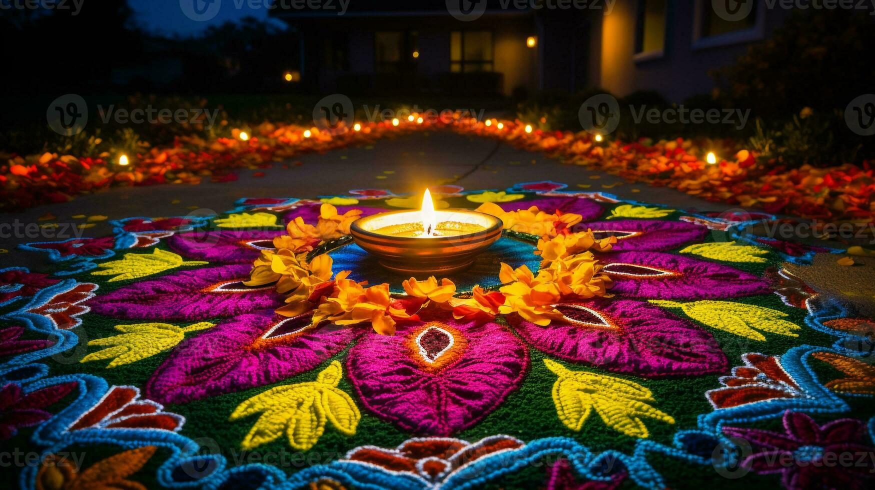 ein Foto von ein Rangoli, Diwali Lager Bilder, realistisch Lager Fotos