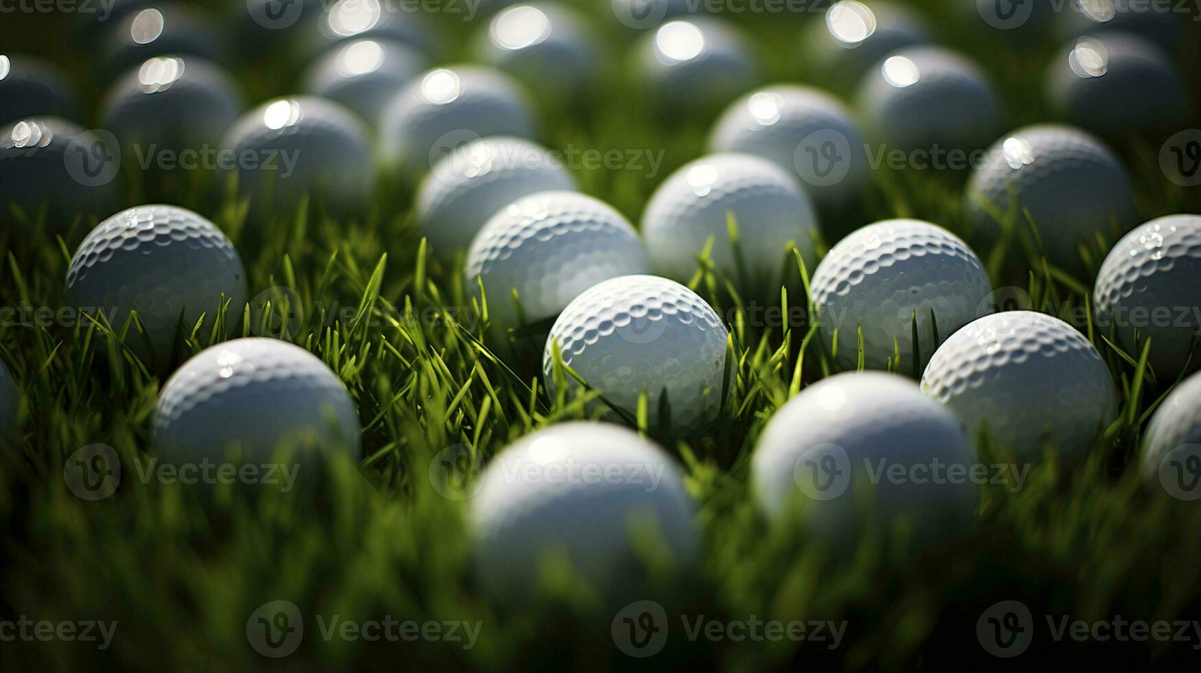 generativ ai, schließen oben Golf Bälle auf Grün Gras, Golf Kurs Hintergrund foto