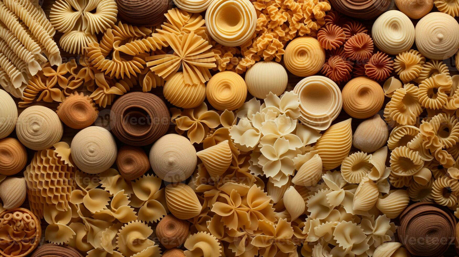 generativ ai, Vielfalt von Typen, Farben und Formen von Italienisch Pasta, Textur Hintergrund foto