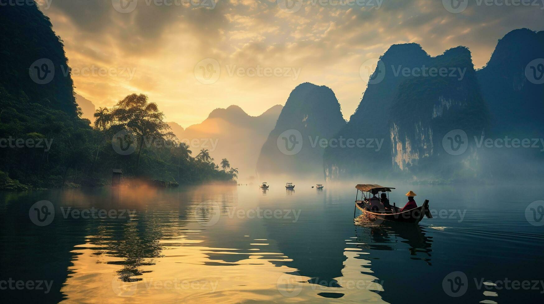 generativ ai, schön Seelandschaft von Thailand mit Boot, Ozean oder Meer Landschaft, Ferien auf Paradies. tropisch Inseln foto