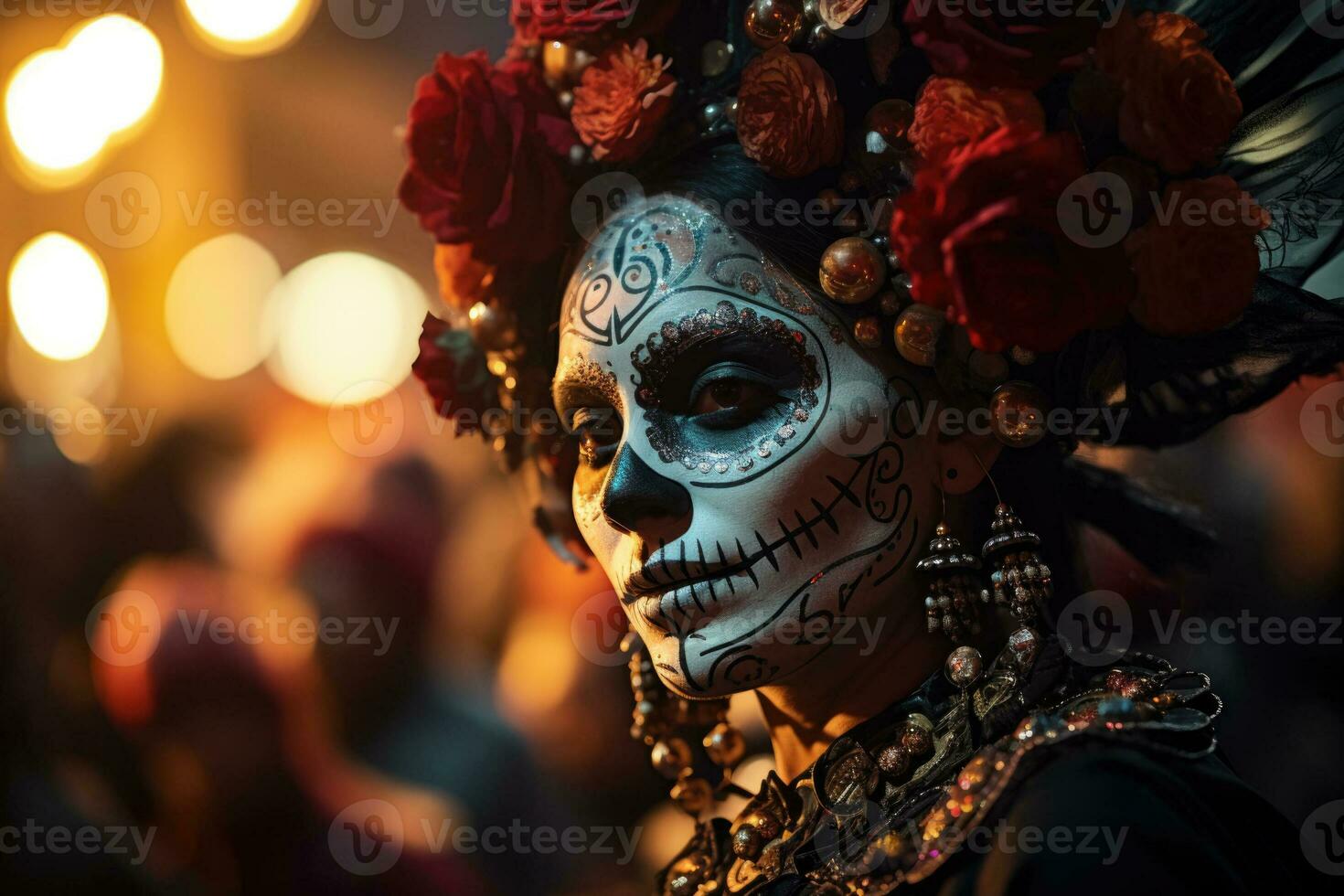 elegant catrinas Prozession mit erarbeiten Kostüme im Tag von das tot Feier foto