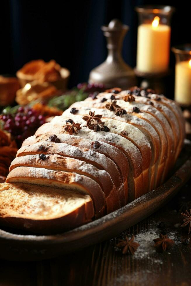 symbolisch Brot von das tot schwenken de muerto Anordnung Hintergrund mit leeren Raum zum Text foto