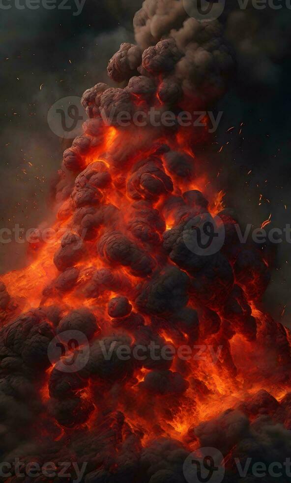 ein Vulkan ist ausbrechen mit Rauch und Feuer. generativ ai foto