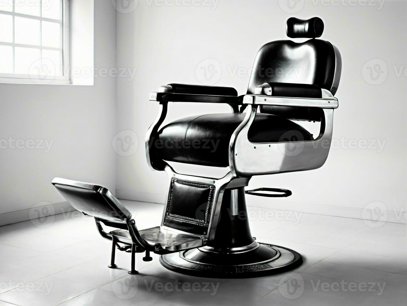 ein schwarz und Weiß Foto von ein Barbier Stuhl. ai generiert