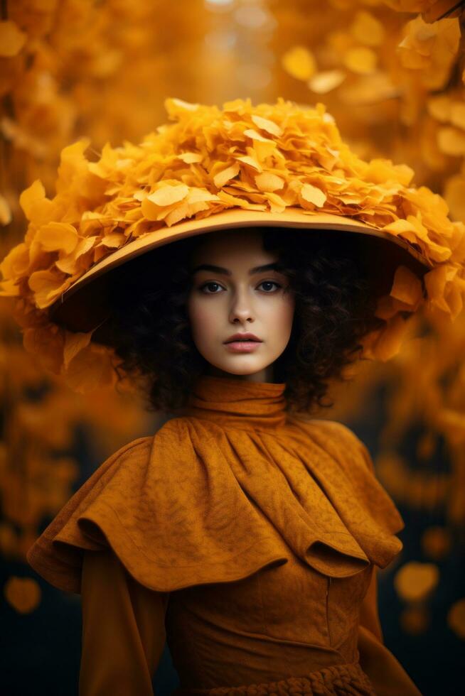 Foto von emotional dynamisch Pose Brasilianer Frau im Herbst ai generativ