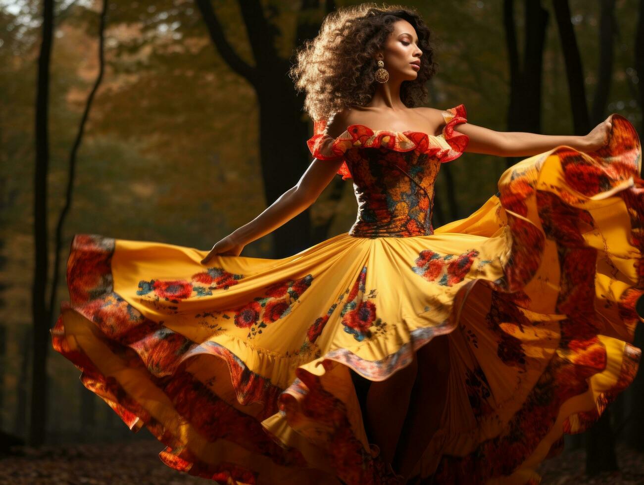 Foto von emotional dynamisch Pose Mexikaner Frau im Herbst ai generativ