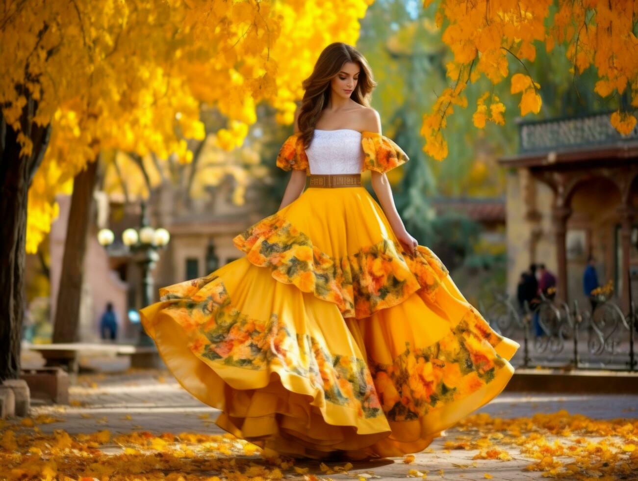 Foto von emotional dynamisch Pose Mexikaner Frau im Herbst ai generativ