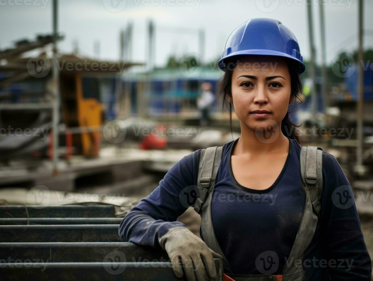 Foto Schuss von ein natürlich Frau Arbeiten wie ein Konstruktion Arbeiter ai generativ