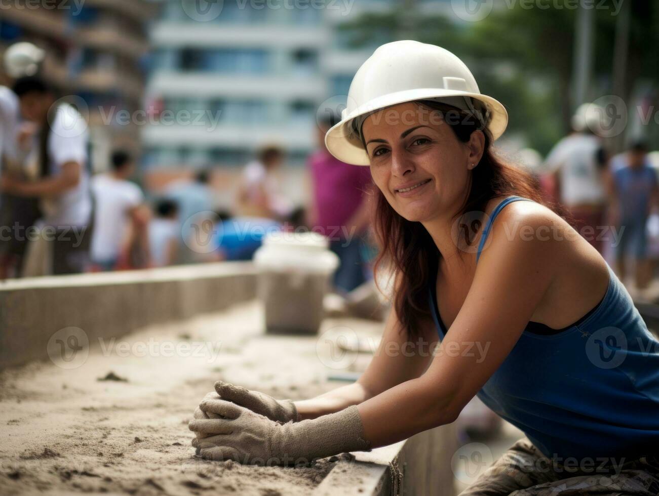 Foto Schuss von ein natürlich Frau Arbeiten wie ein Konstruktion Arbeiter ai generativ