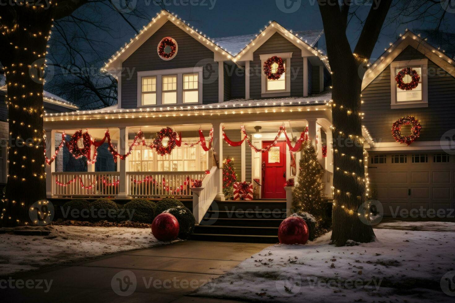 Wohn Haus mit Weihnachten Dekorationen. generativ ai foto