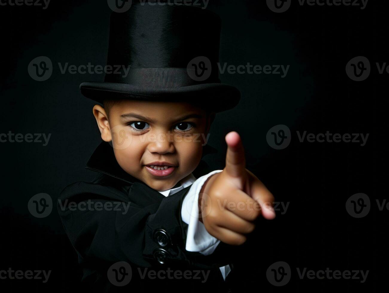 Kind im ein Halloween Kostüm mit ein spielerisch Pose ai generativ foto