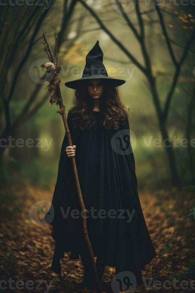 Frau gekleidet wie ein Hexe zum Halloween ai generativ foto