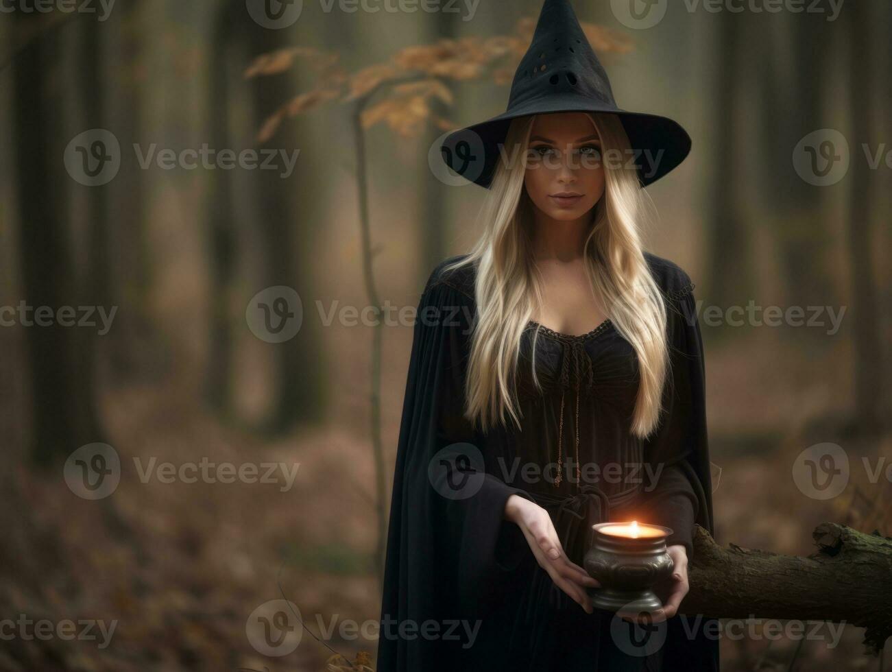 Frau gekleidet wie ein Hexe zum Halloween ai generativ foto