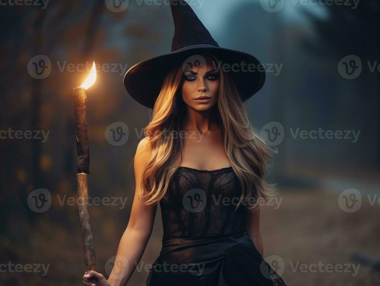 Frau gekleidet wie ein Hexe zum Halloween ai generativ foto