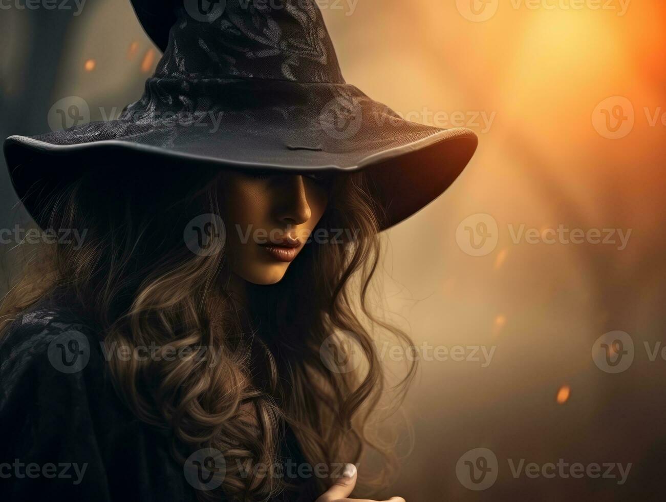 Frau gekleidet wie ein Hexe zum Halloween ai generativ foto