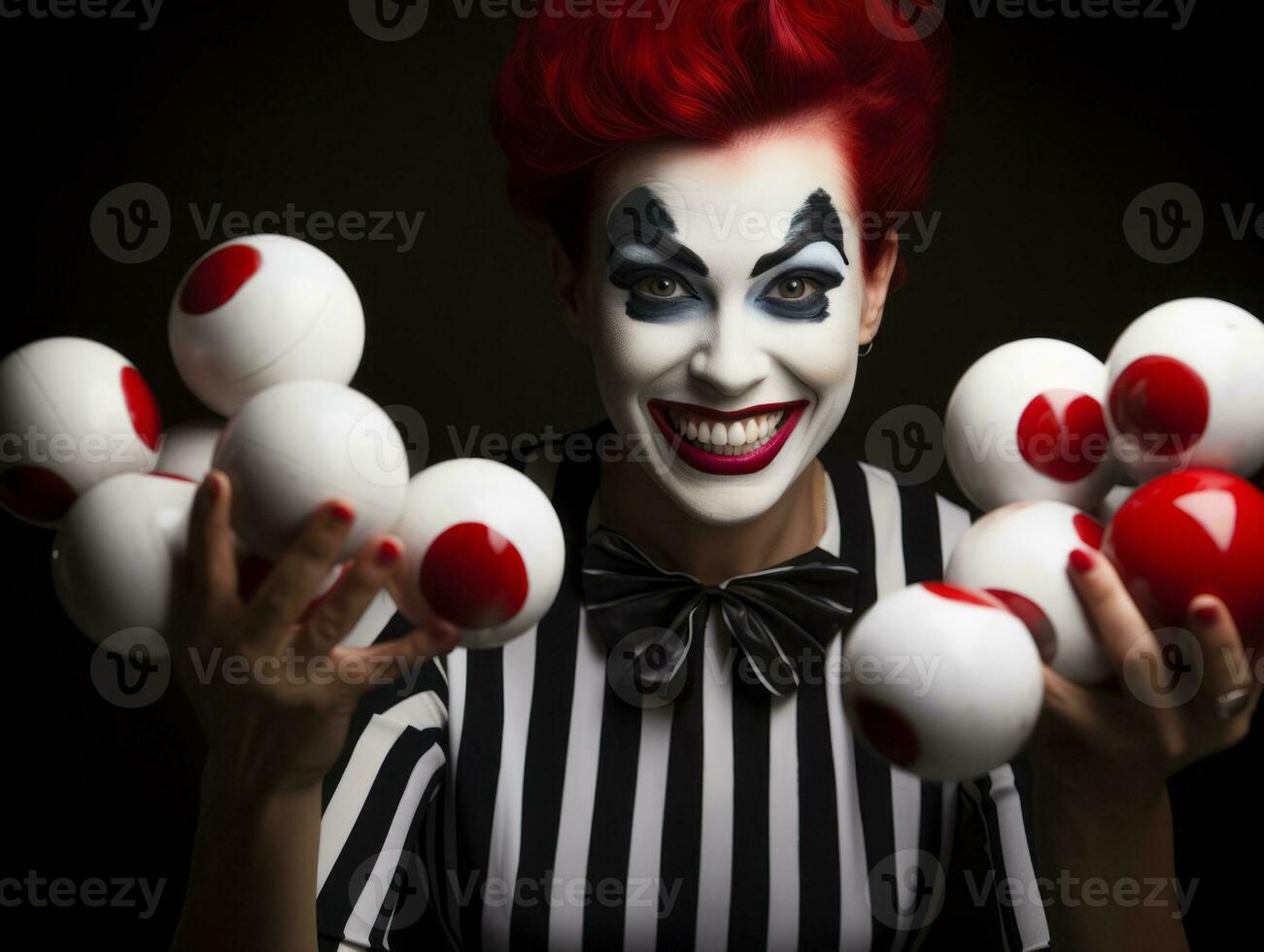 Frau im ein Halloween Kostüm mit ein spielerisch Pose ai generativ foto