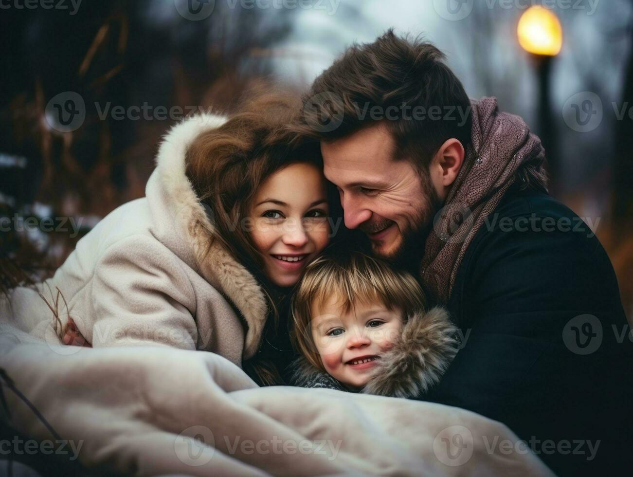 das Familie genießt feiern Weihnachten Vorabend zusammen ai generativ foto