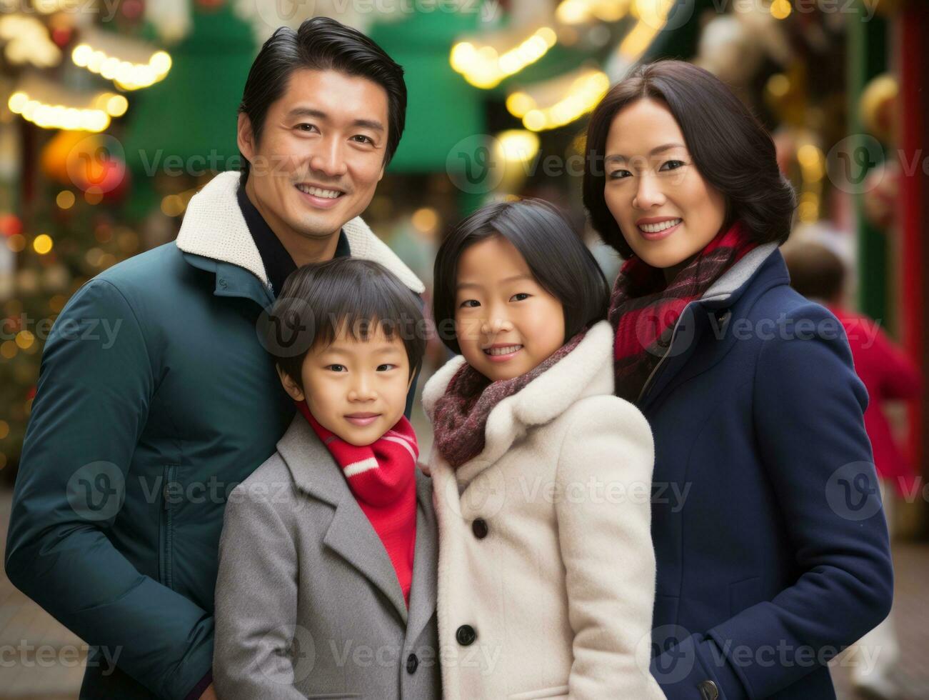 asiatisch Familie genießt feiern Weihnachten Vorabend zusammen ai generativ foto