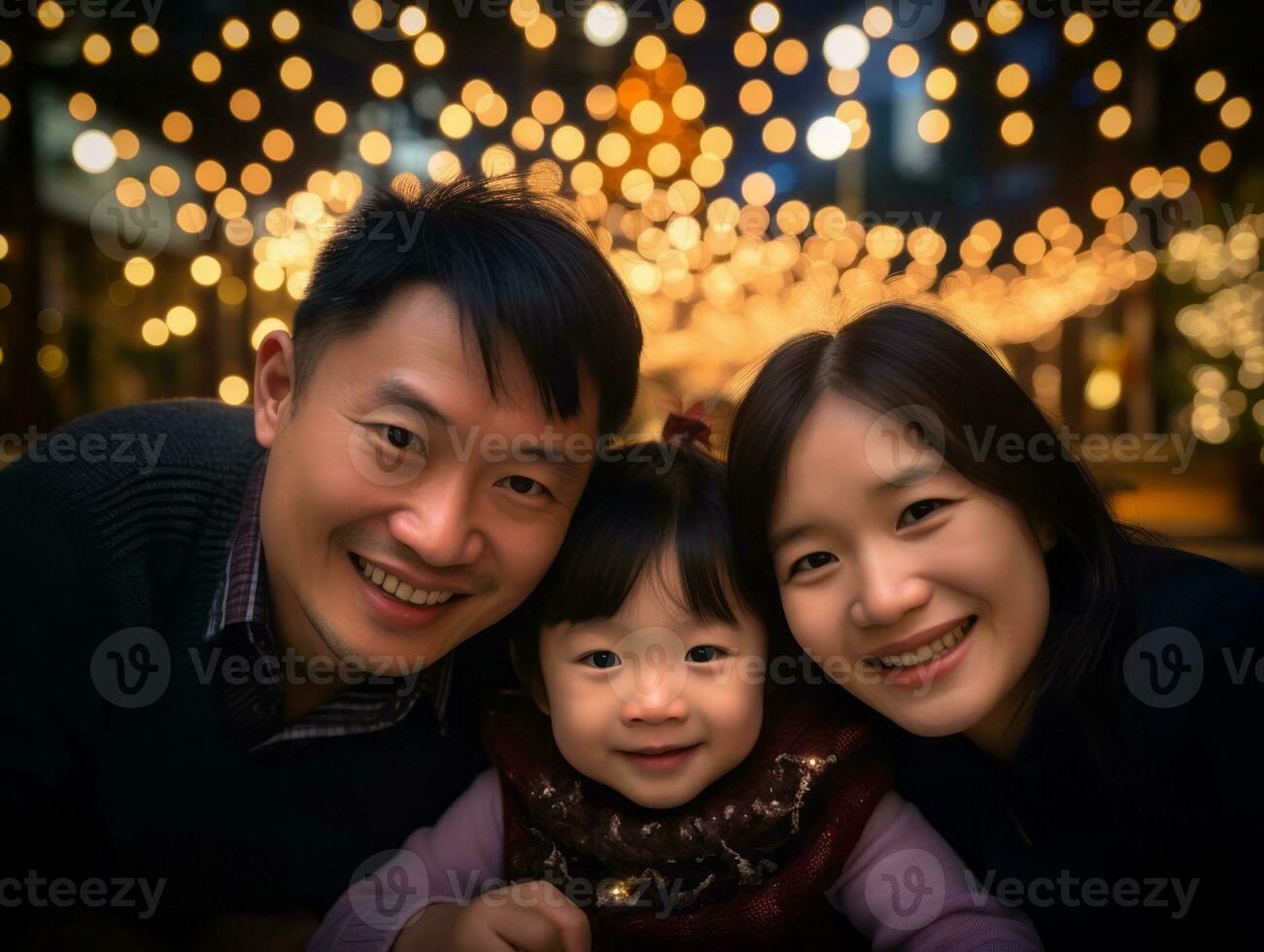 asiatisch Familie genießt feiern Weihnachten Vorabend zusammen ai generativ foto