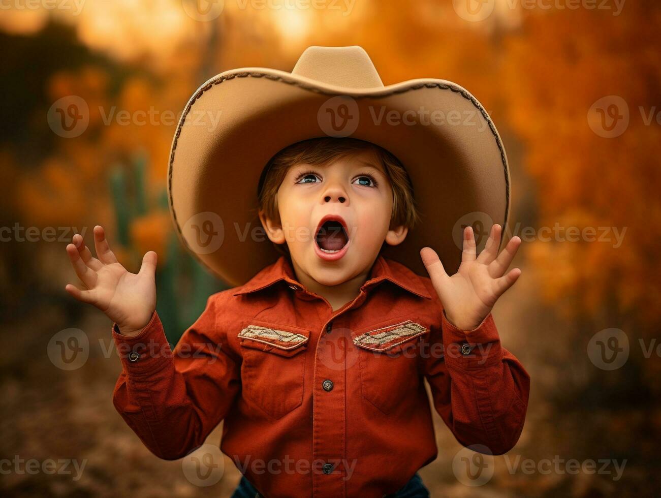 Mexikaner Kind im emotional dynamisch Pose auf Herbst Hintergrund ai generativ foto